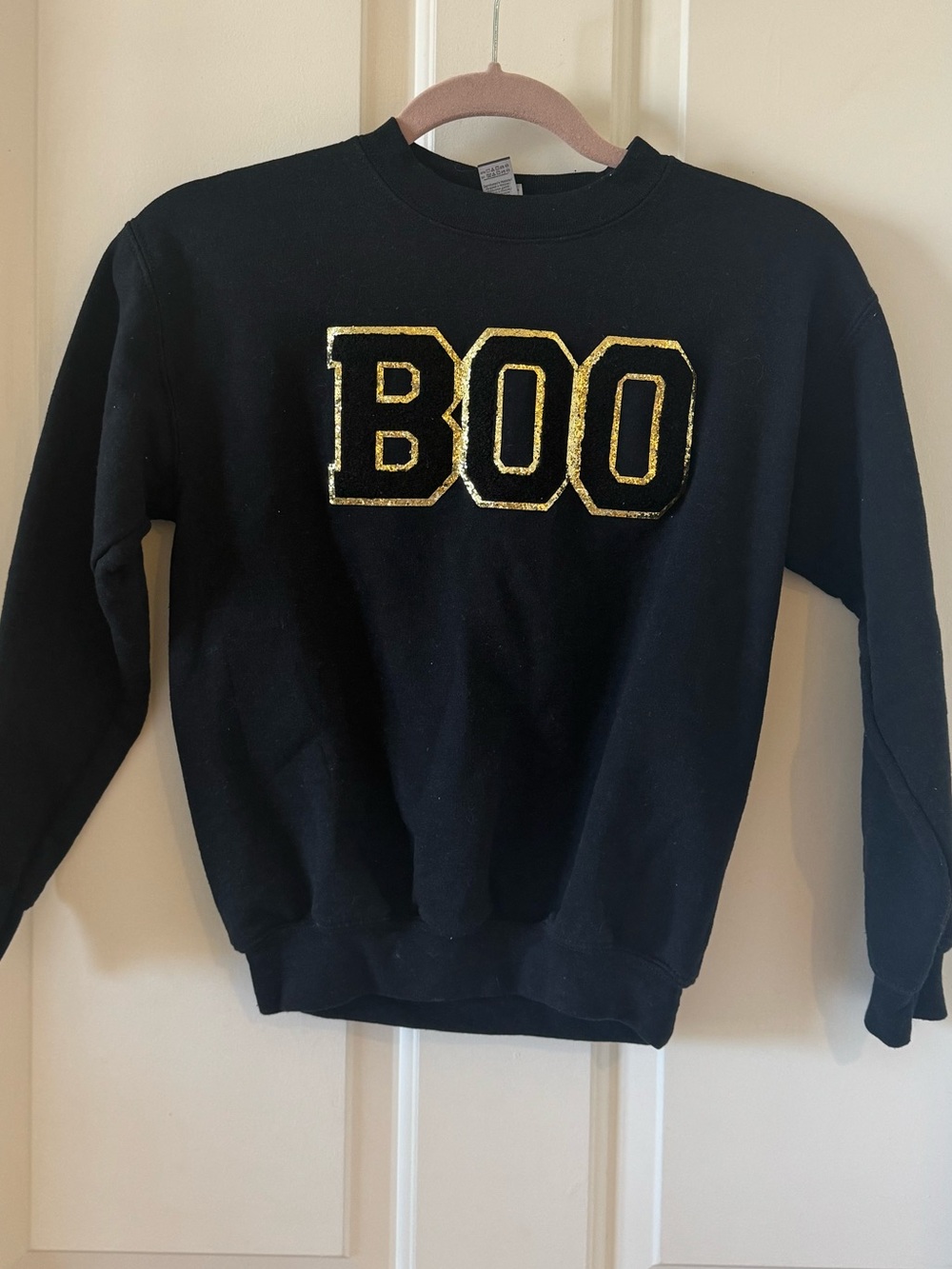 Kids Black Sweatshirt with Gold 'BOO' Graphic Medium